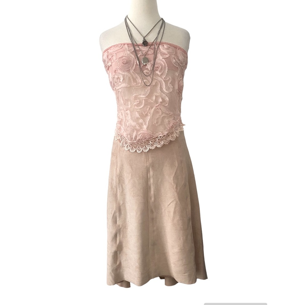 Offer   NWOT H by Halston dusty pink high low faux suede  western midi skirt 14